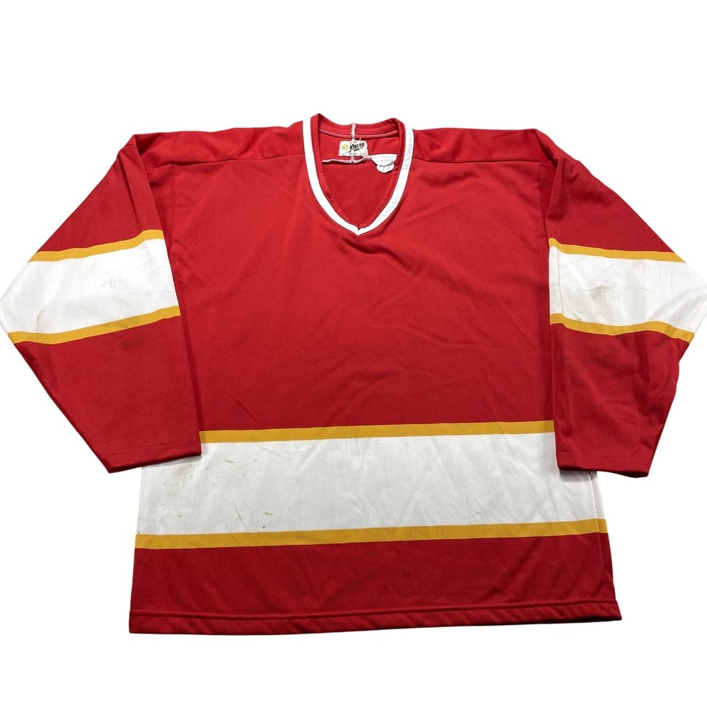 Vintage Maska Superfit Shirt Mens Large Red Long Sleeve Hockey Jersey #5 Canada